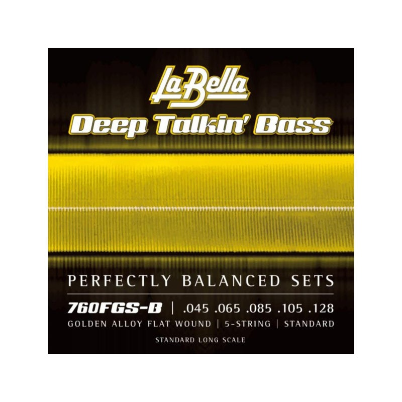 La Bella 760FGS-B Deep Talkinâ€™ Bass Golden Alloy Flat Wound 5- String Standard Long Scale 45-128